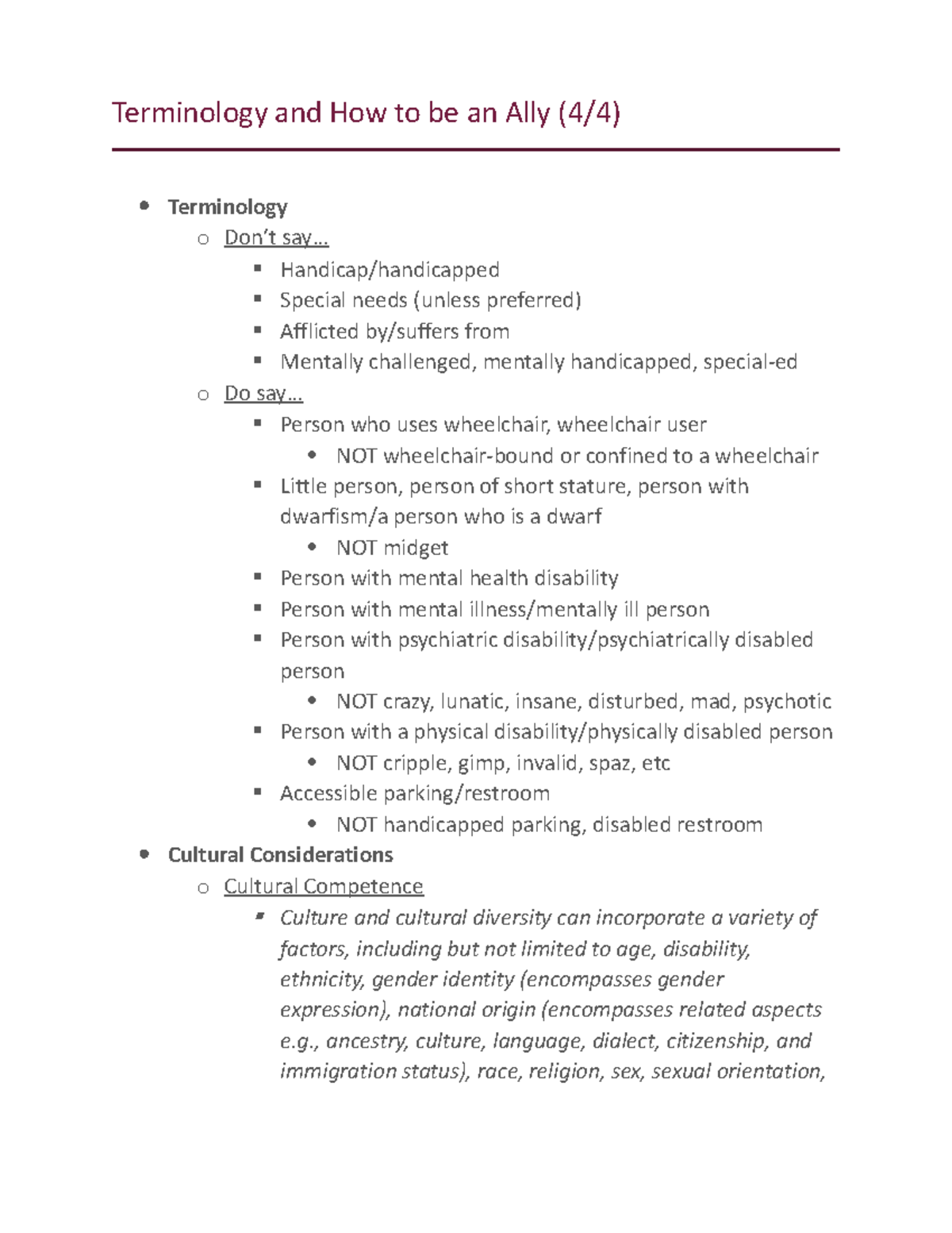 Terminology and How to be an Ally .. Handicap/handicapped Special