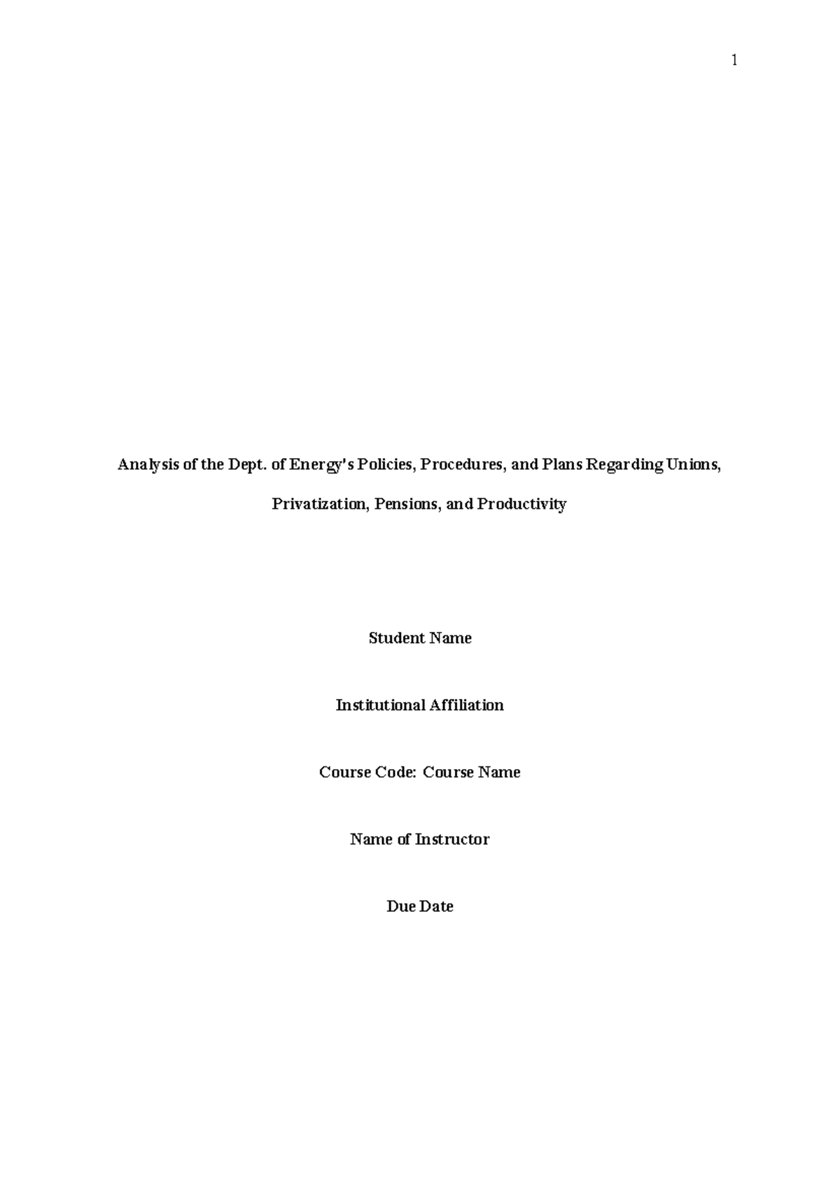 Dept. of Energy’s Policies - Analysis of the Dept. of Energy's Policies ...