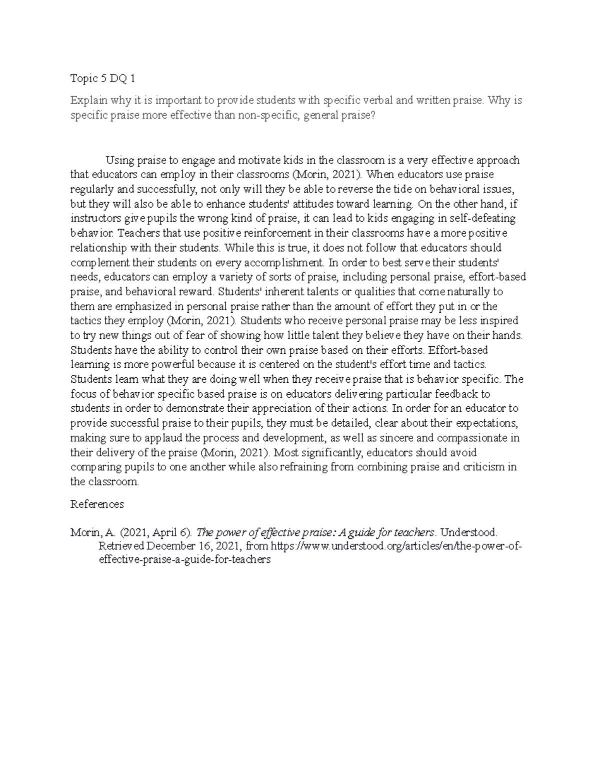 Topic 5 DQ 1 - discussion post - Topic 5 DQ 1 Explain why it is ...