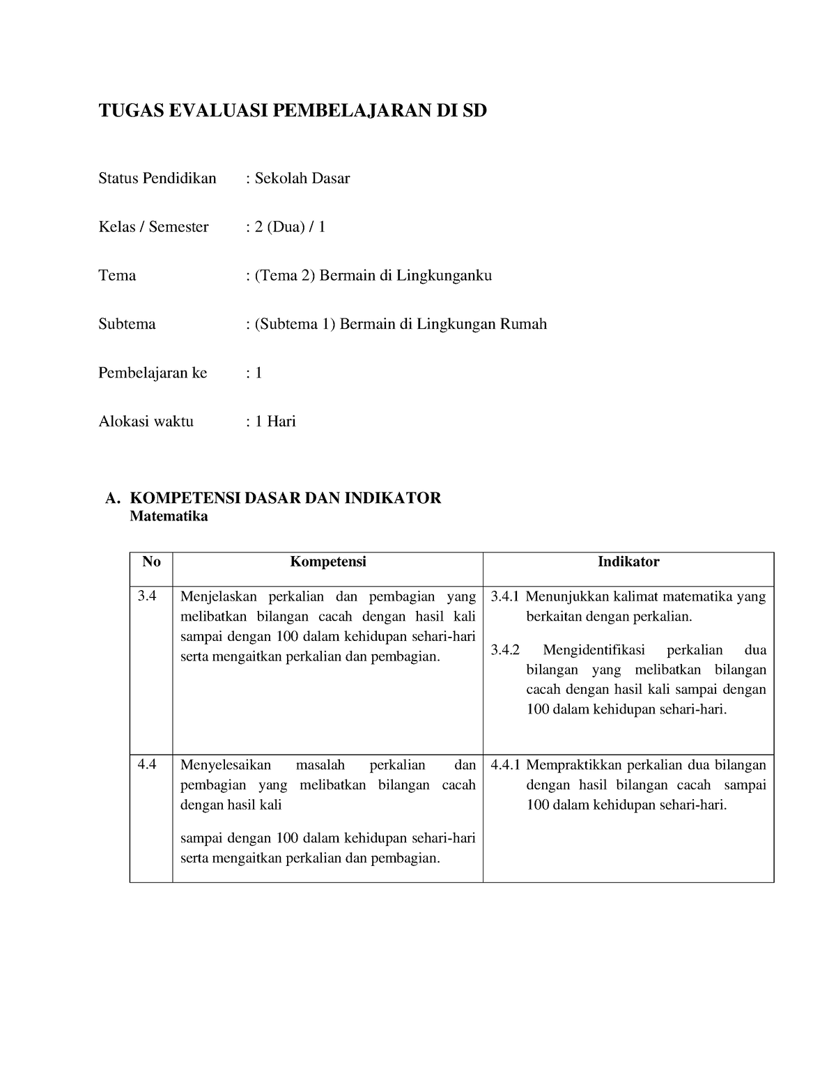 Tugas 2 Evaluasi Pembelajaran Di SD - TUGAS EVALUASI PEMBELAJARAN DI SD ...