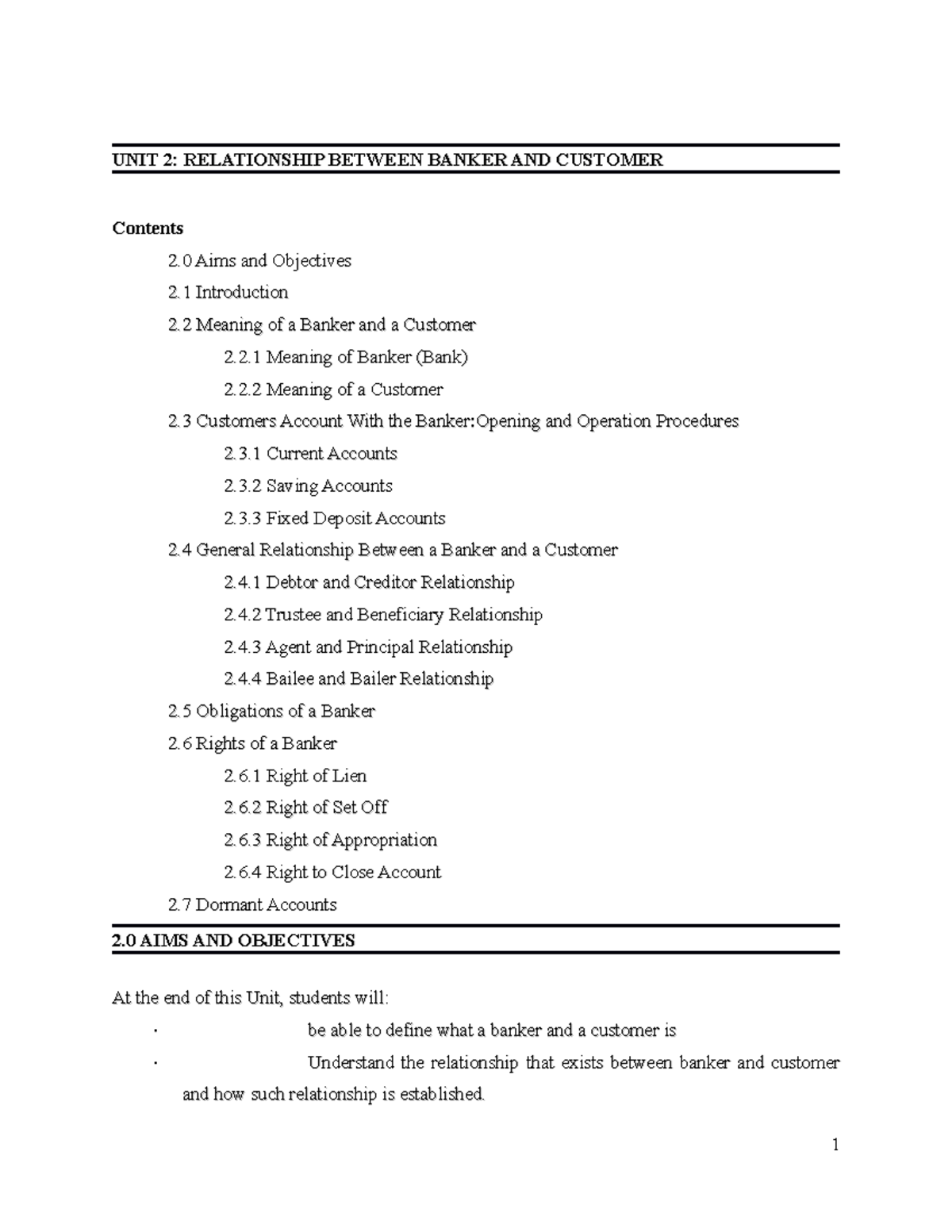 UNIT 2 - Banking procedures and practices - UNIT 2:UNIT 2: RELATIONSHIP ...