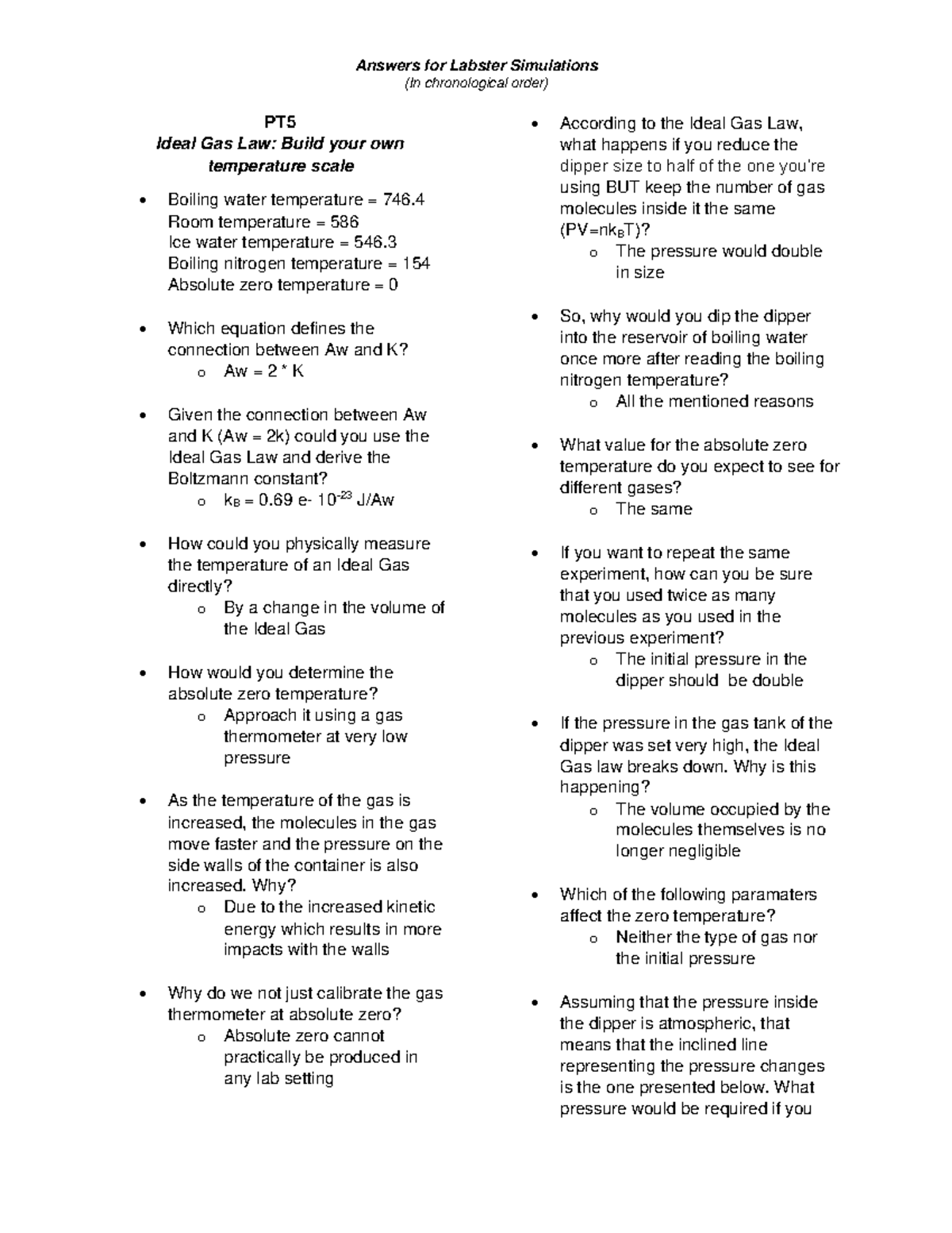 Labsteranswers1 LABSTER ANSWERS (In chronological order) PT 5