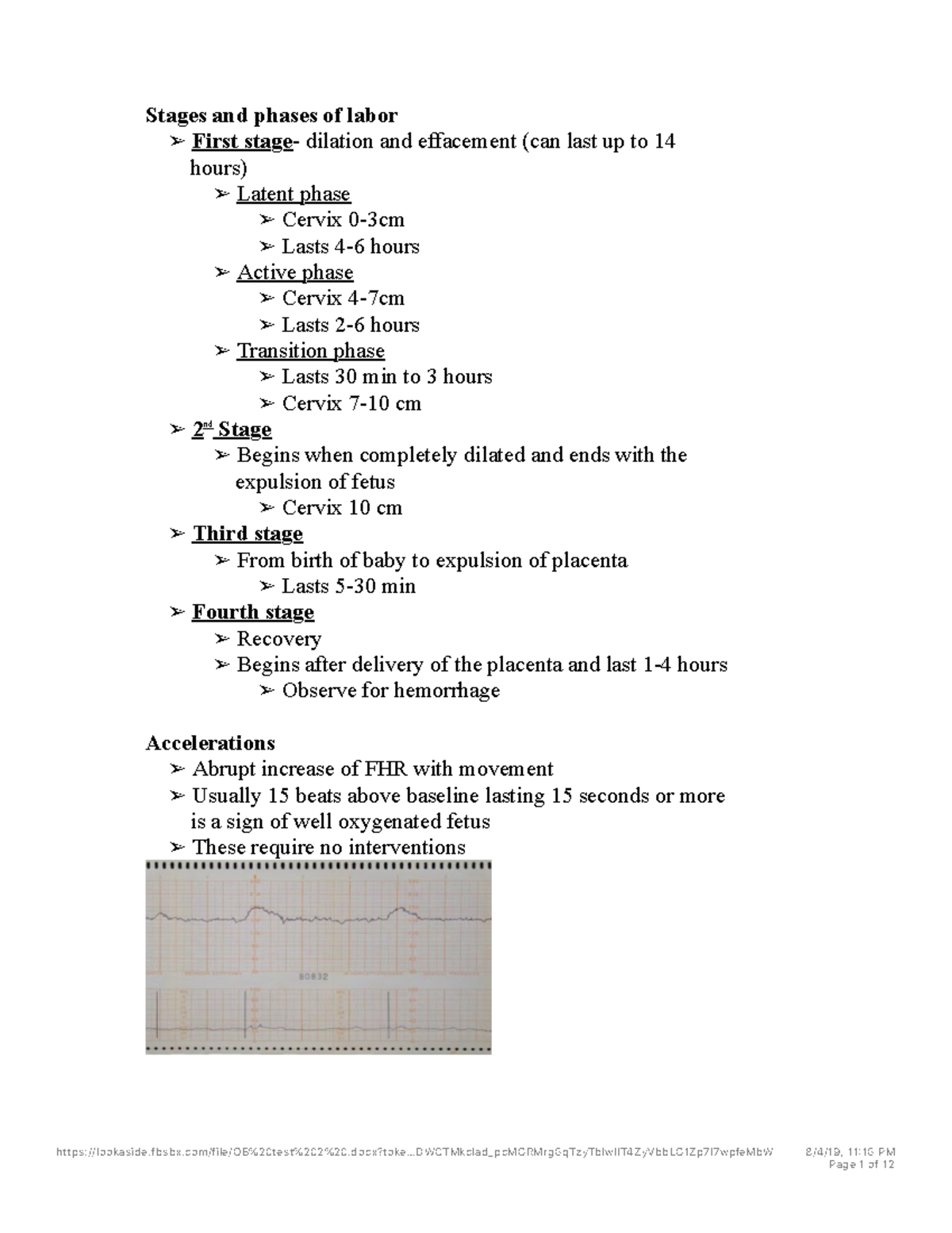 OB Test 2 Docx - Ob Exam Notes - Stages And Phases Of Labor First Stage ...