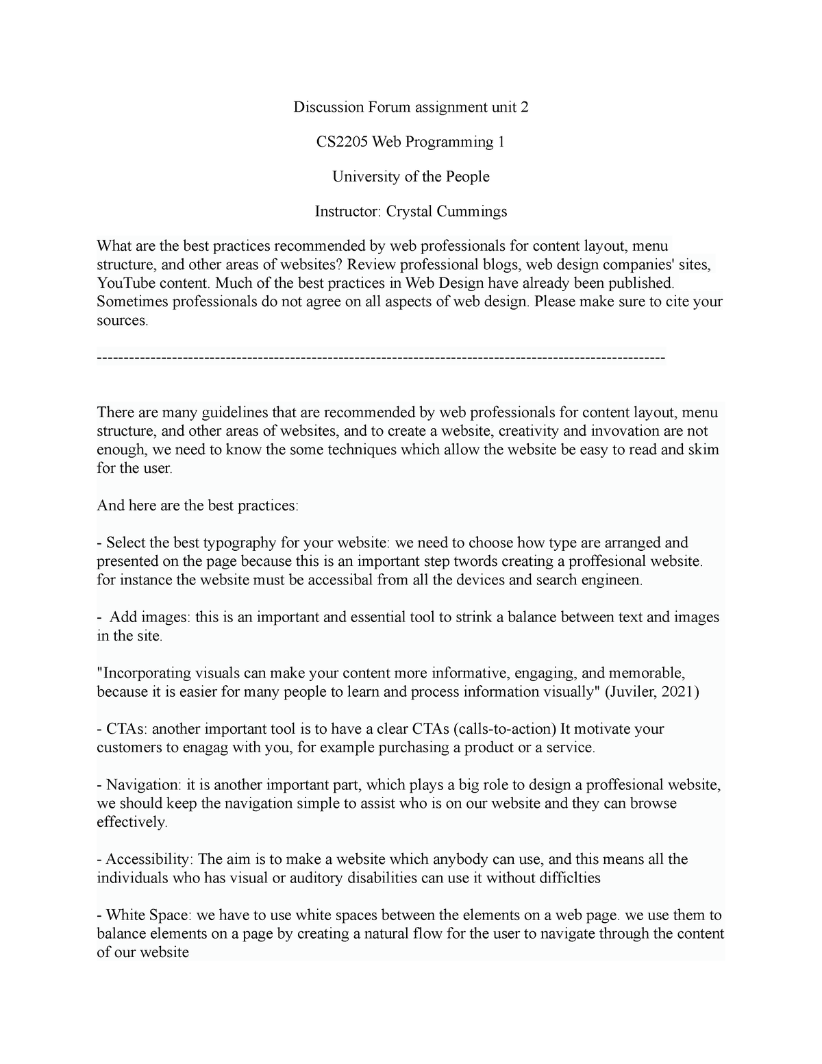 CS2205 Web Programming discussion assignment unit 2 - Discussion Forum ...