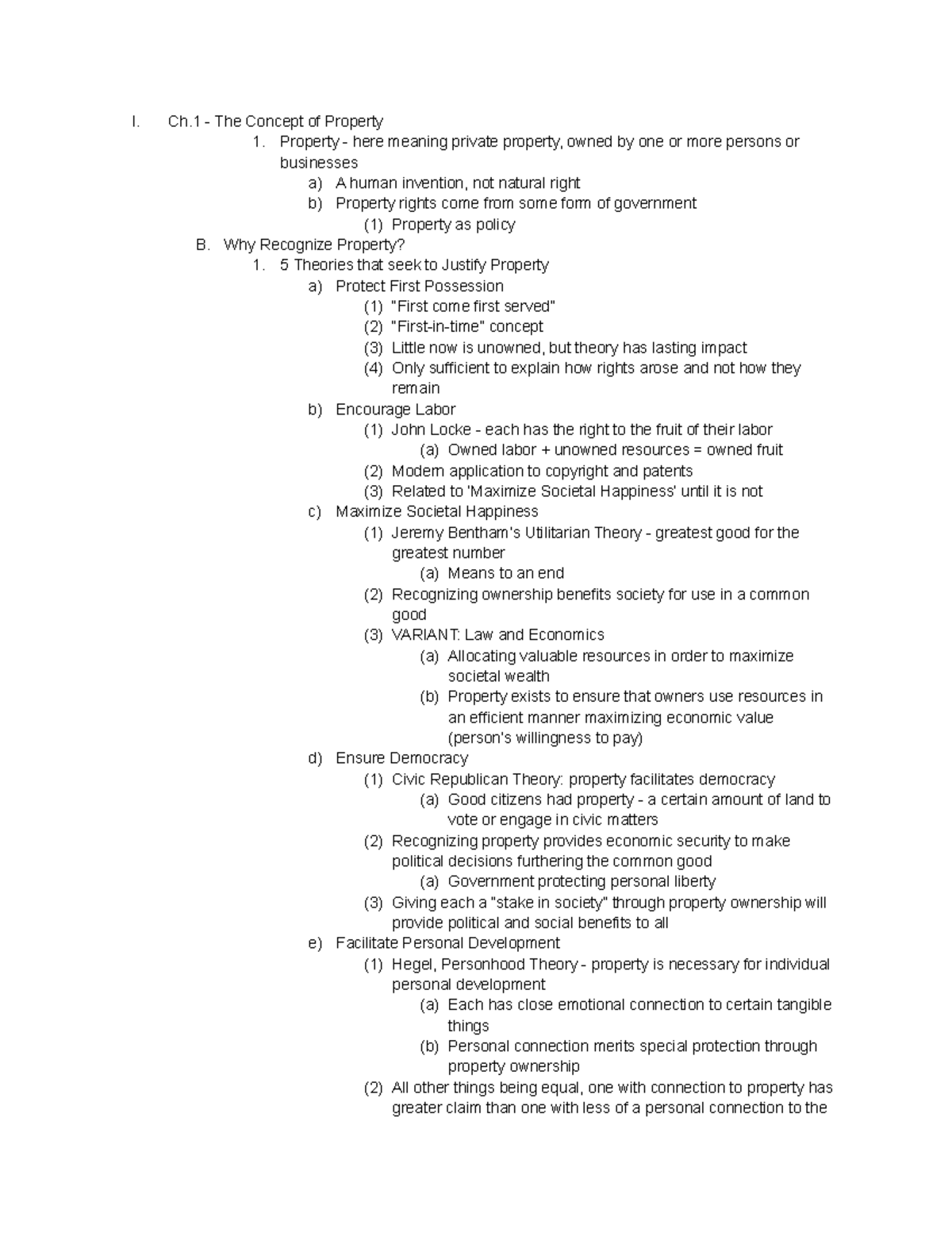 Property Notes - I. Ch - The Concept of Property 1. Property - here ...