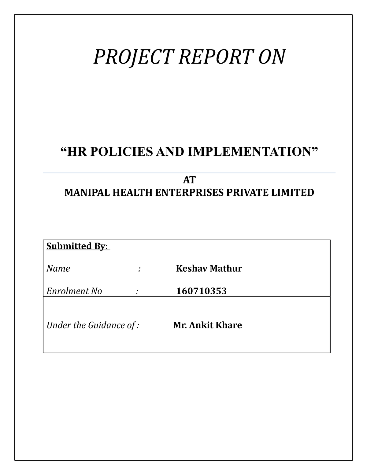 dissertation report for mba hr