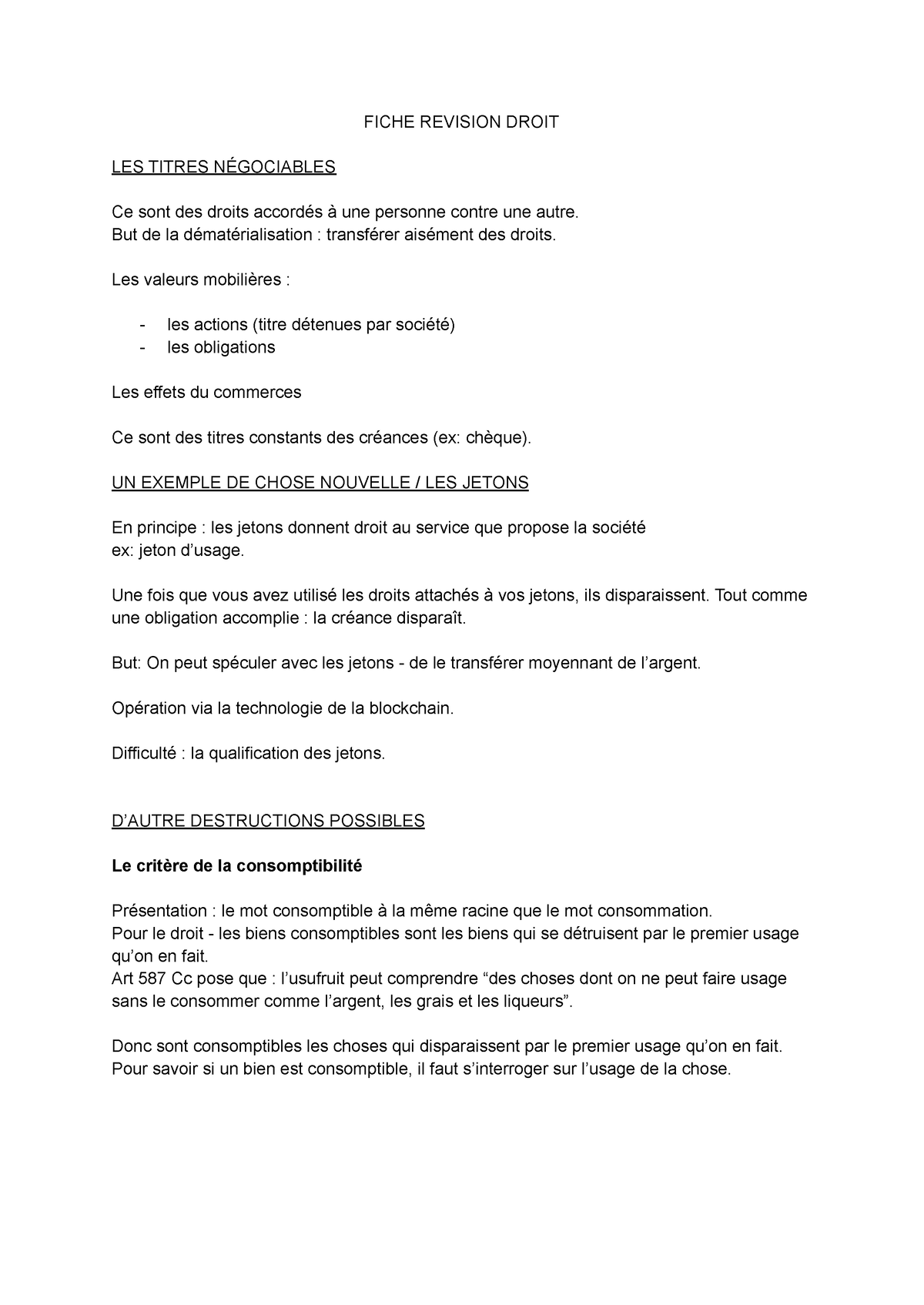 Fiche Révision Critère De La Chose (droit Des Biens) - FICHE REVISION ...