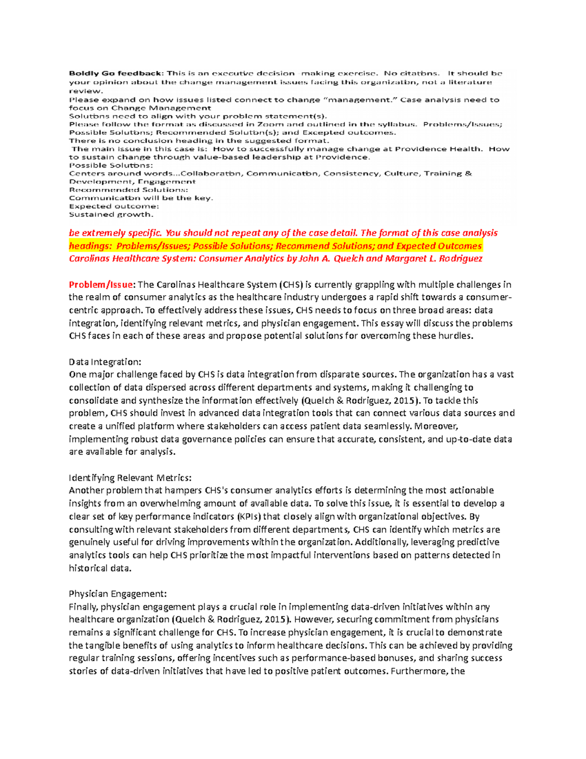 Carolinas Case Study outline - be extremely specific. You should not ...