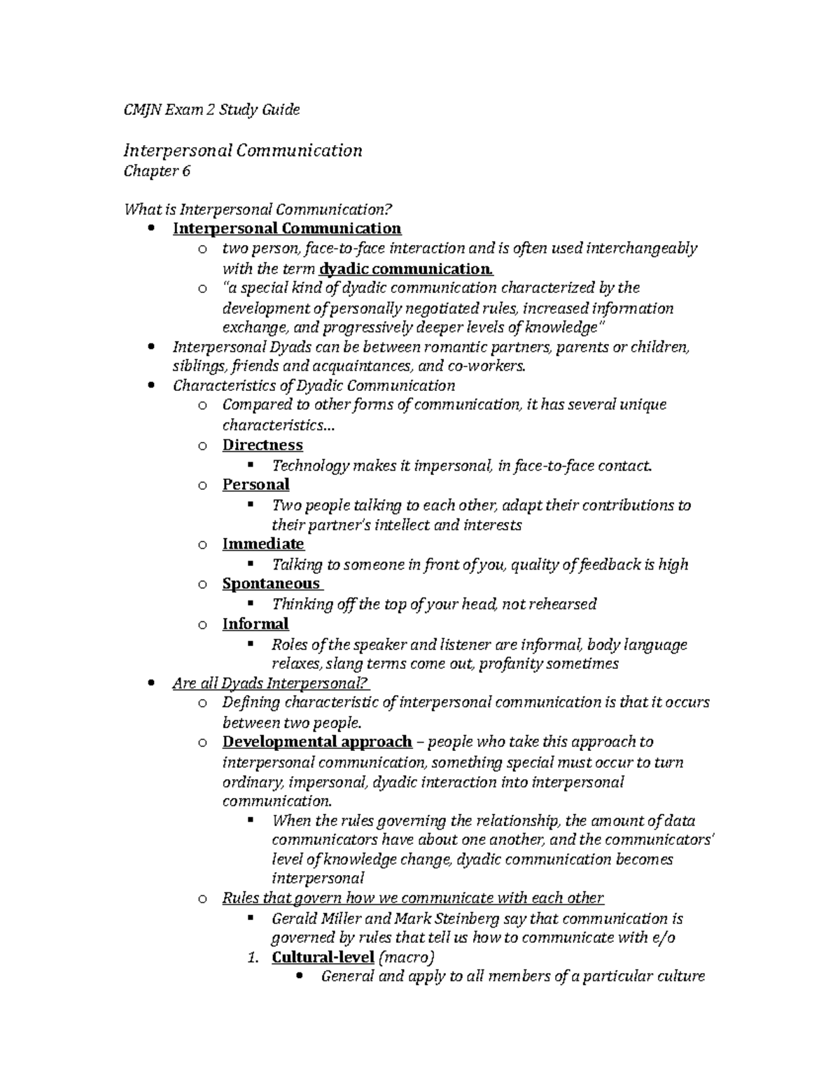 Brinson Exam 2 Study Guide - CMJN Exam 2 Study Guide Interpersonal ...