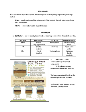 SOIL Analysis-ARM - hi welcome to my notes - SOIL ANALYSIS SOIL- outermost  layer of our planet that - Studocu