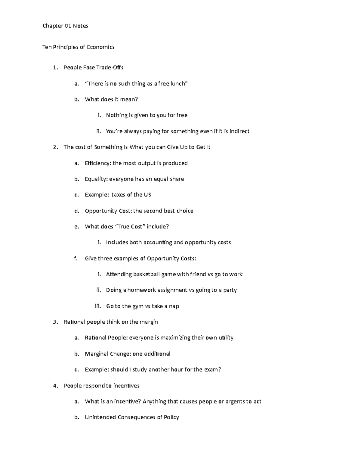 Chapter 1 Notes (Student Version) - Chapter 01 Notes Ten Principles of ...