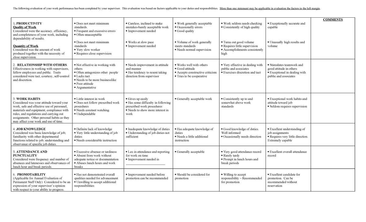 Employee-Evaluation-Form - The following evaluation of your work ...