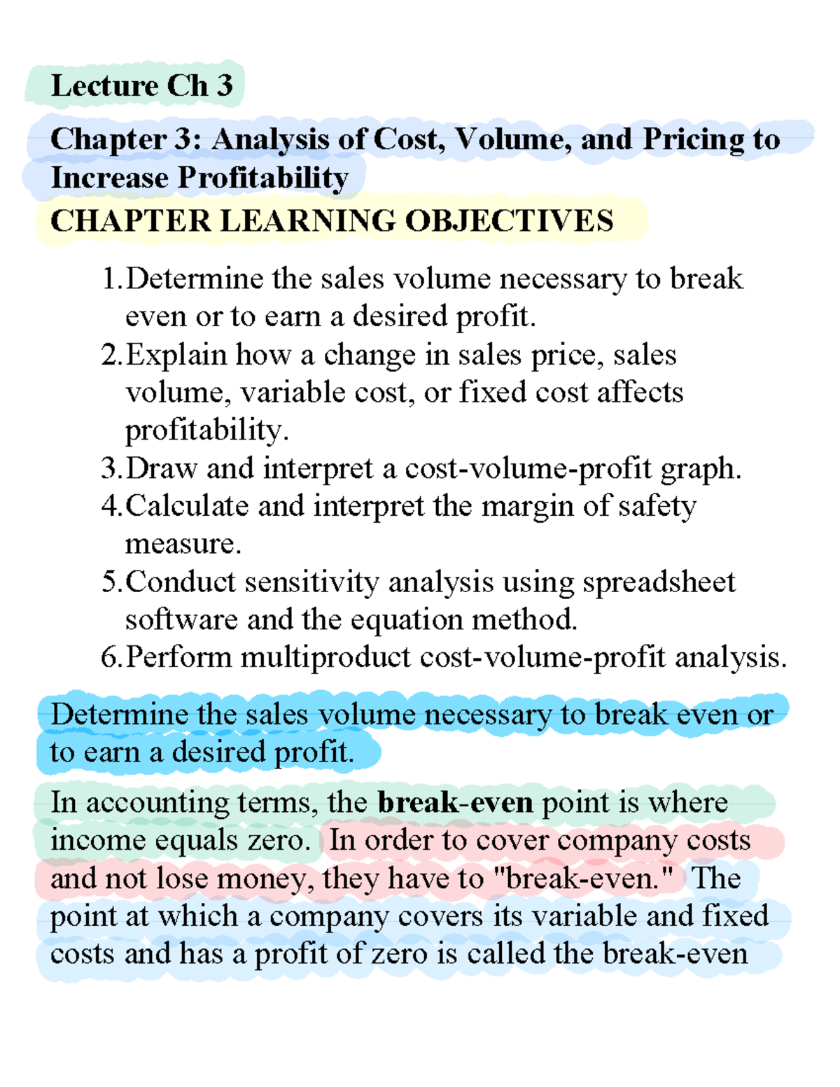 ACCT 2220 Ch.3 Analysis Of Cost And Volume - Lecture Ch 3 Chapter 3 ...