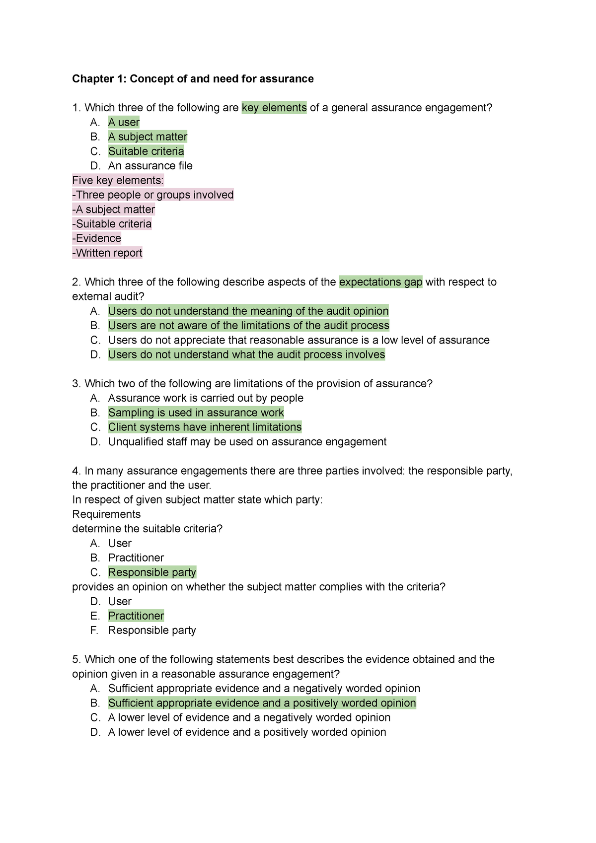 Assurance - QB - Chapter 1: Concept Of And Need For Assurance Which ...