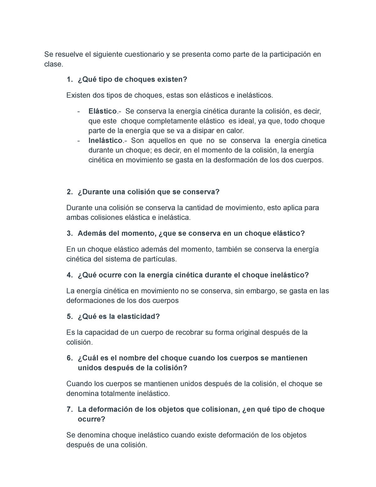 Cuestionario Del Vídeo De Tipo De Colisiones - Se Resuelve El Siguiente ...