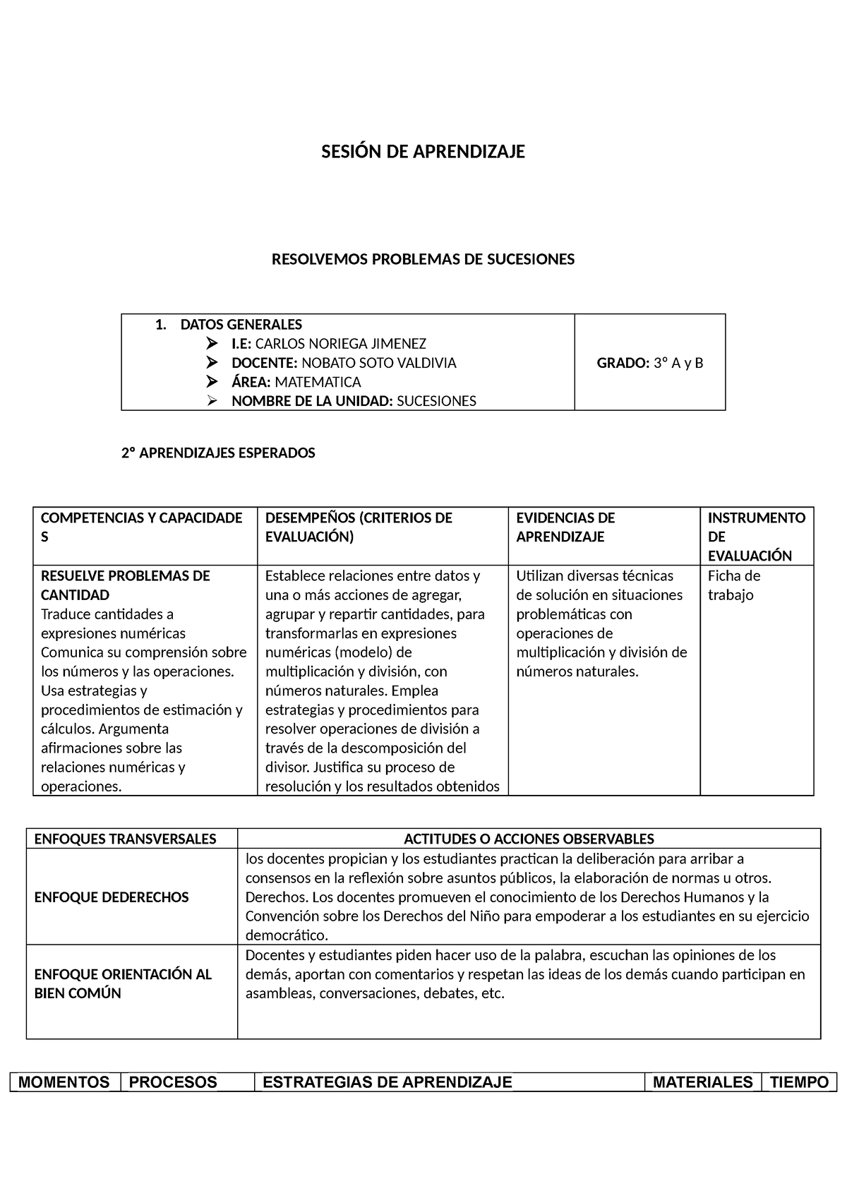 Sesión DE Aprendizaje Sucesiones - SESIÓN DE APRENDIZAJE RESOLVEMOS ...