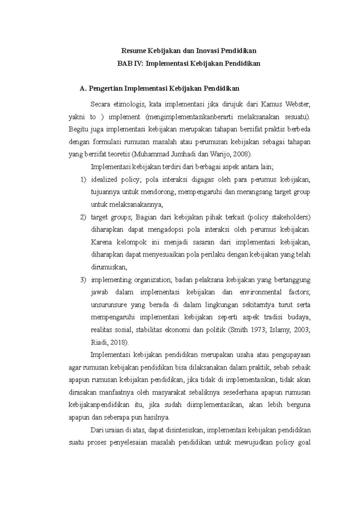 Bab 4 - Resume Kebijakan Pendidikan - Resume Kebijakan Dan Inovasi ...