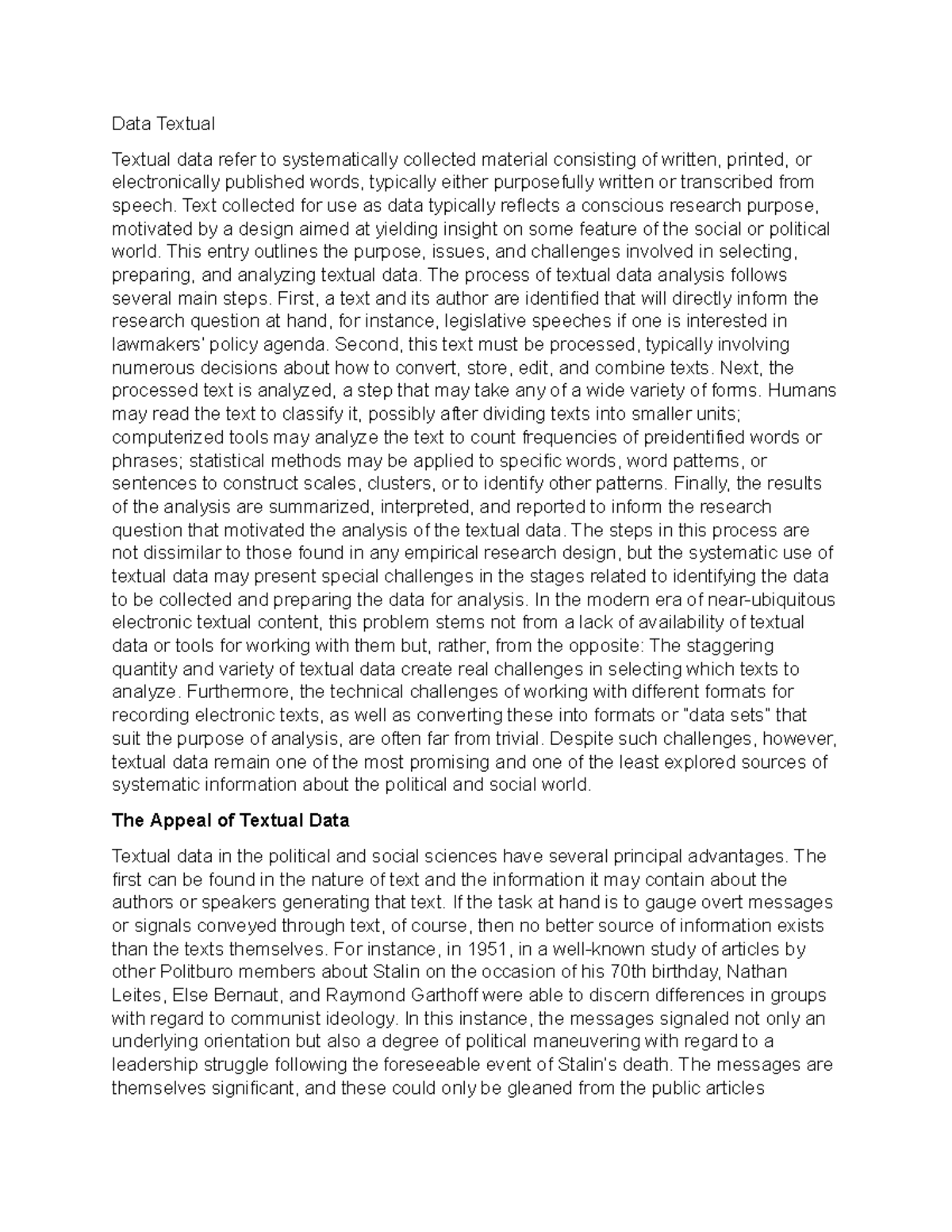 Data Textual - Data Textual Textual data refer to systematically ...