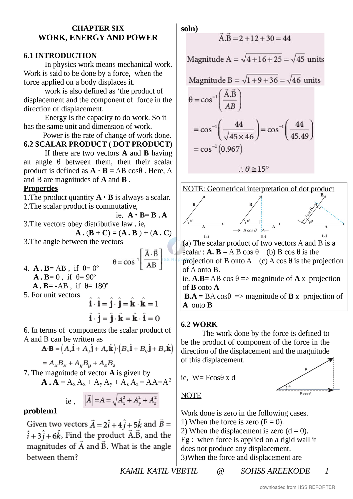 HSSRptr-Chapter 6 Notes-Work, Energy And Power - CHAPTER SIX WORK ...