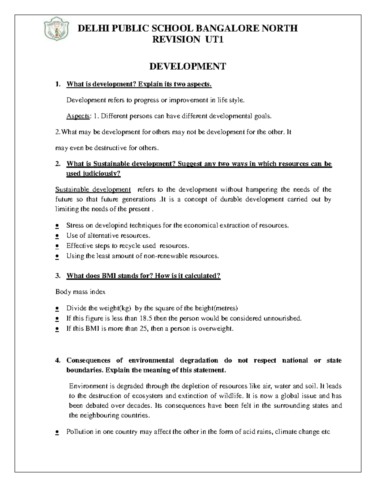 Since gg this und ull - REVISION UT DEVELOPMENT What is development ...