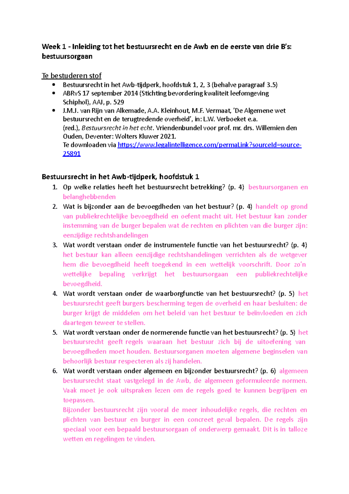 Inleiding Bestuursrecht Week 1 - Studeersnel