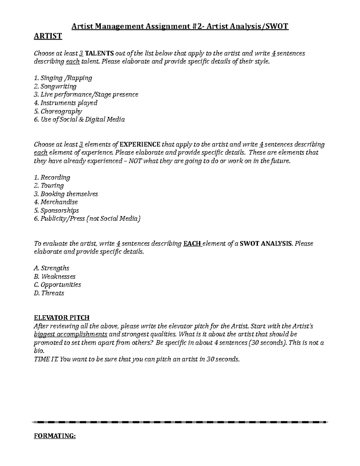 AM Assignment 2 Artist Analysis SWOT - Artist Management Assignment #2 ...