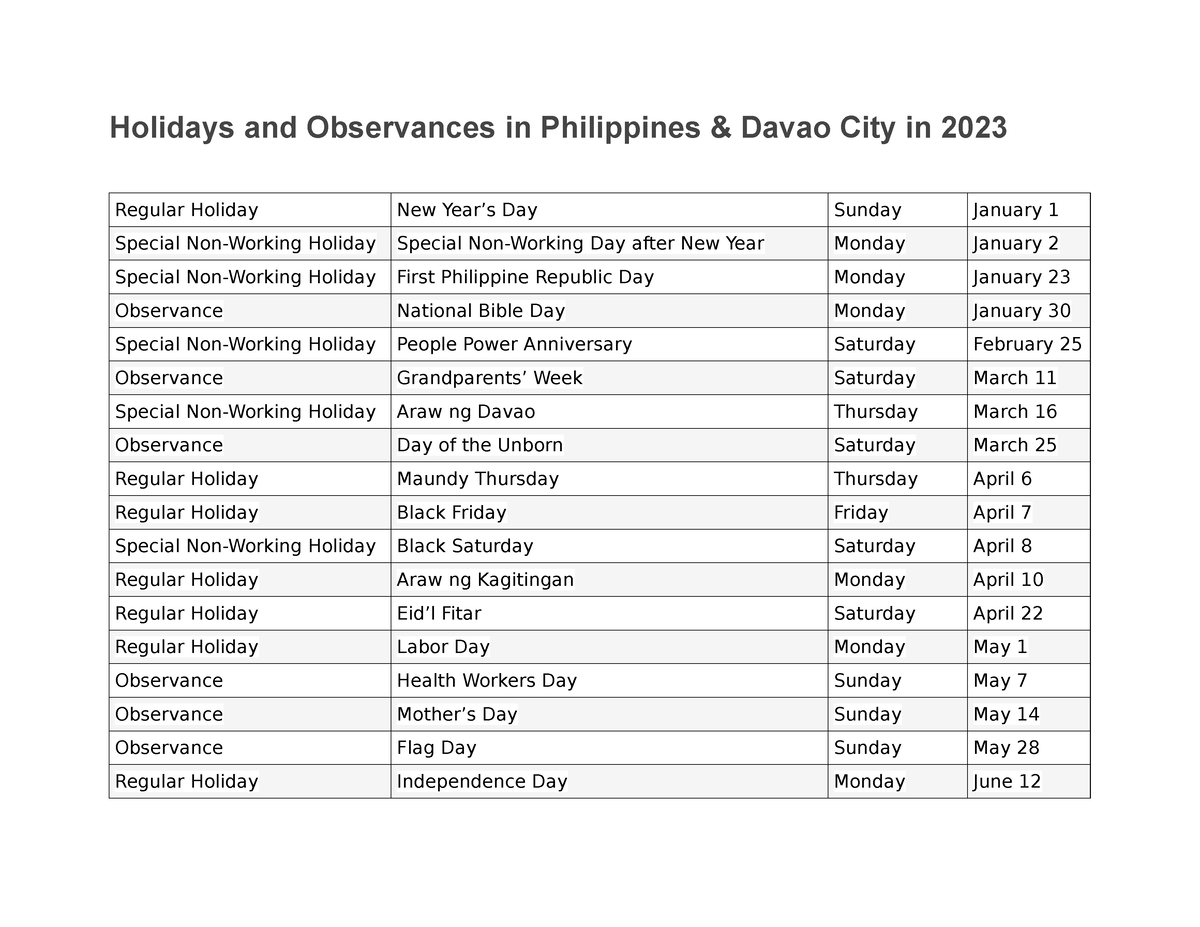 Holidays And Observances 2023 - Holidays And Observances In Philippines ...