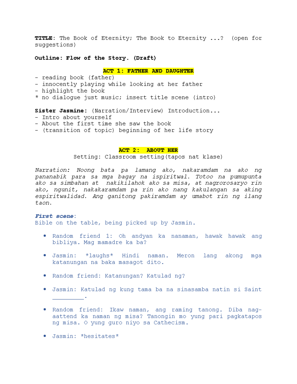 FIlm making script - TITLE: The Book of Eternity; The Book to Eternity ...