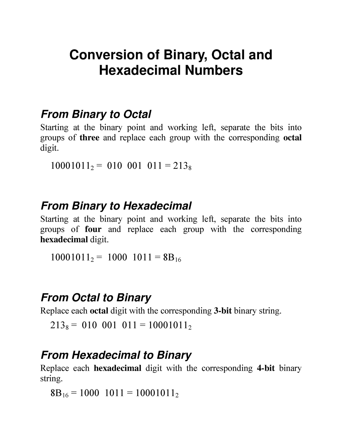 Binary To Decimal Conversion - Conversion Of Binary, Octal And ...