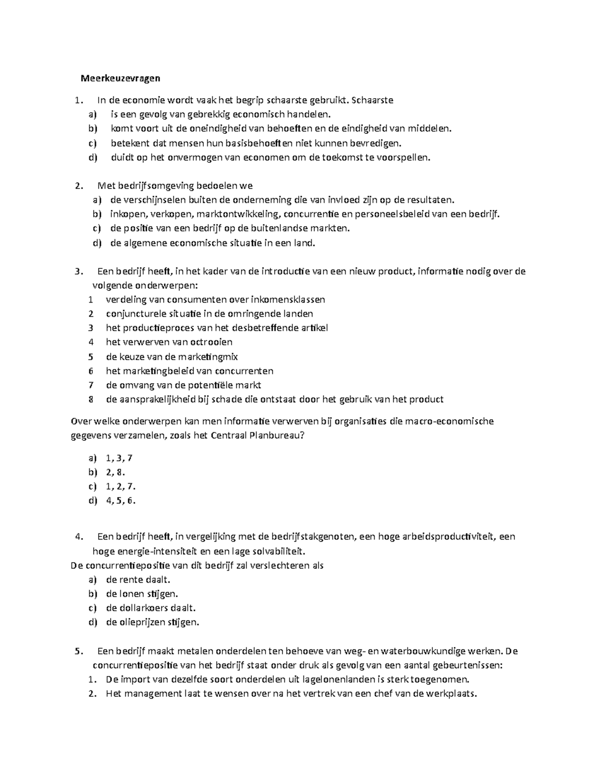 Economie En Bedrijfsomgeving 82 Meerkeuzevragen Antwoorden Voor Tentame ...