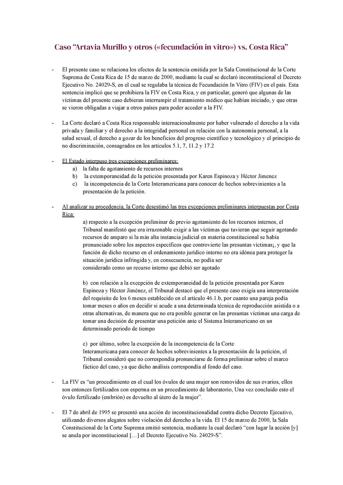 Caso Artavia Murillo Y Otros Fecundación In Vitro Vs Caso “artavia Murillo Y Otros 1659