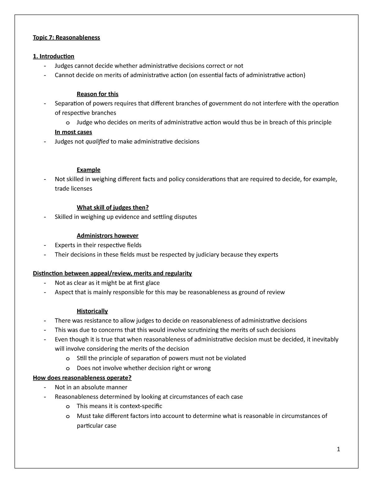 Chapter 7 - Lecture notes - Topic 7: Reasonableness Introduction Judges ...