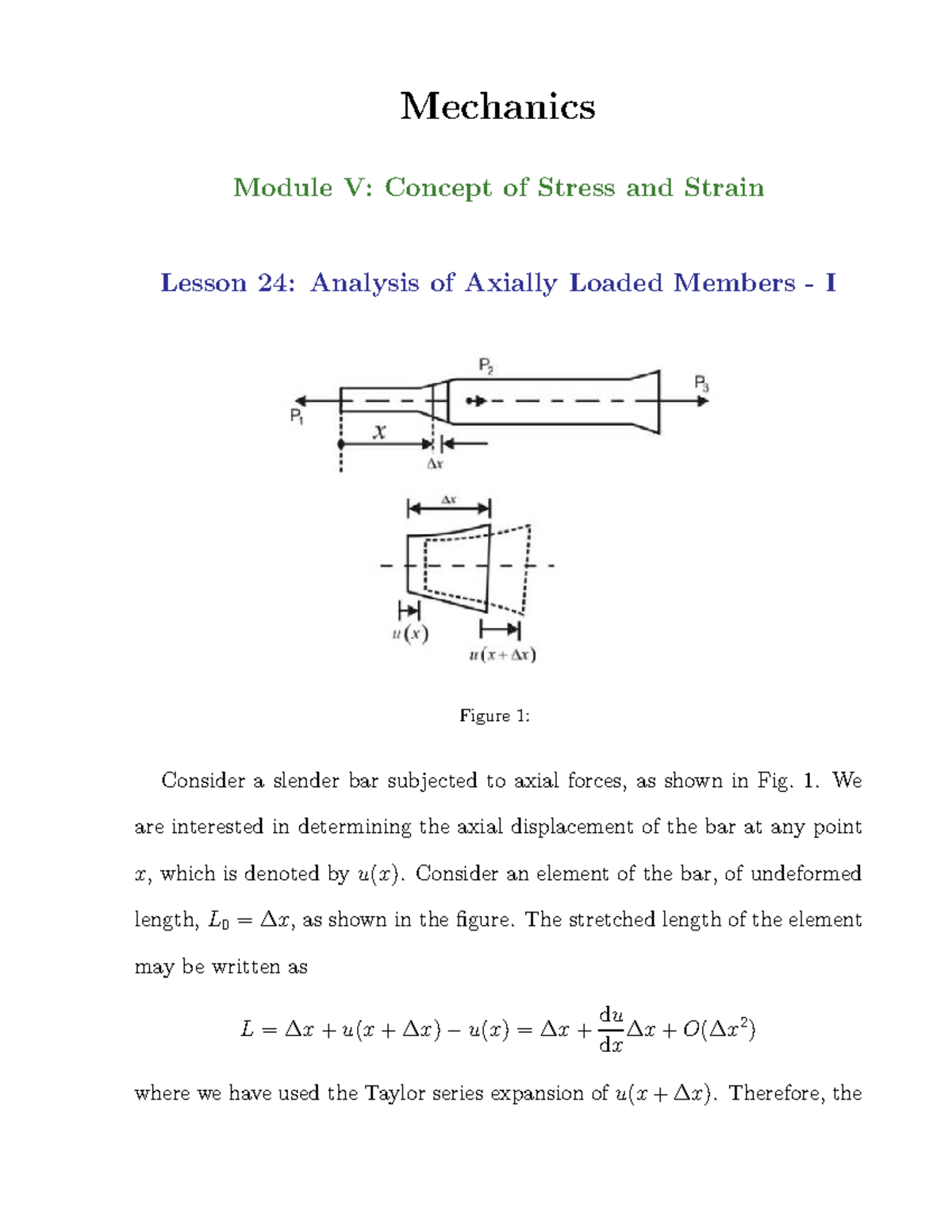 Module 5 Concept of Stress and Strain 2 - Mechanics Module V: Concept ...