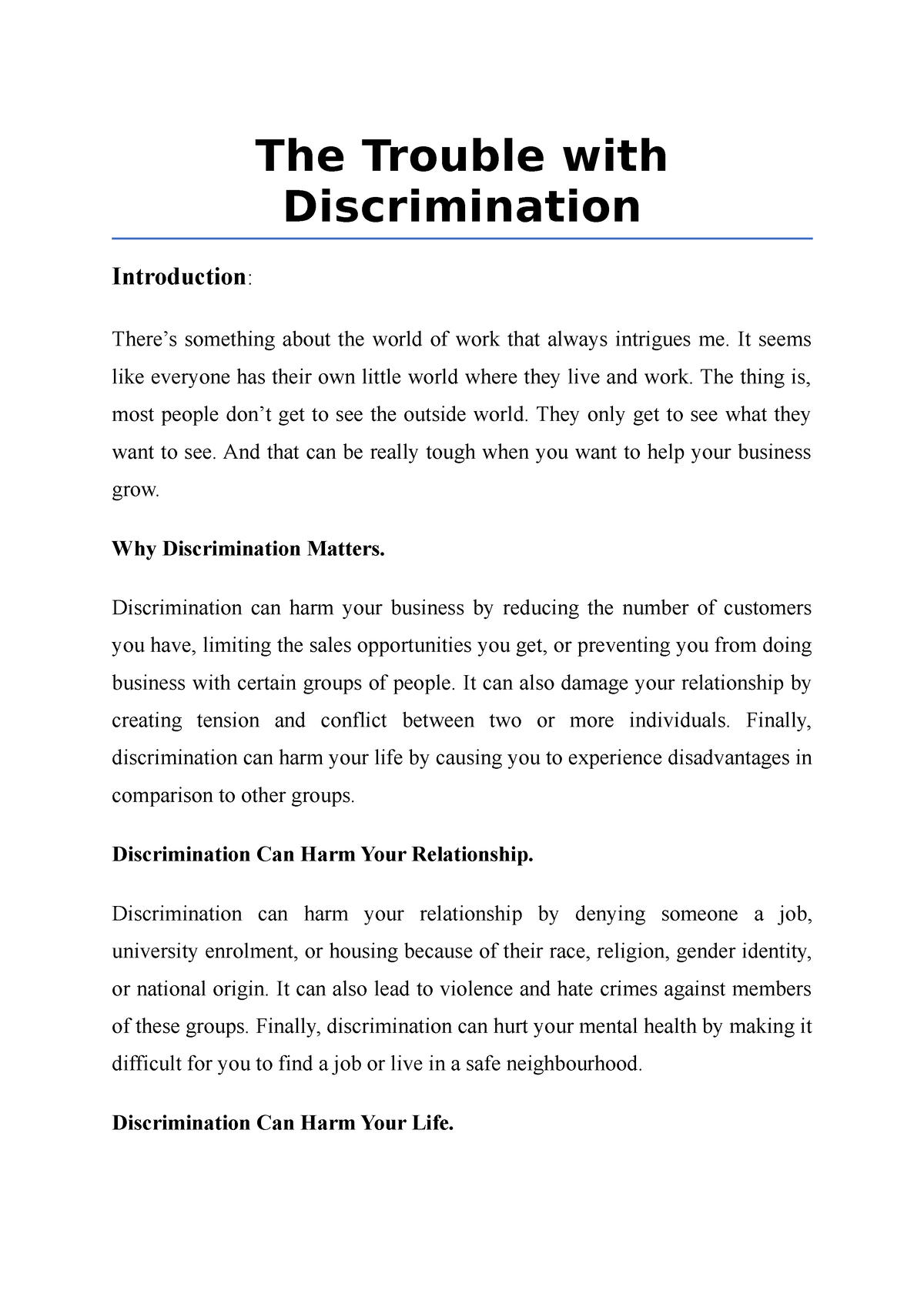 A Brief Note On The Trouble With Discrimination - The Trouble With ...