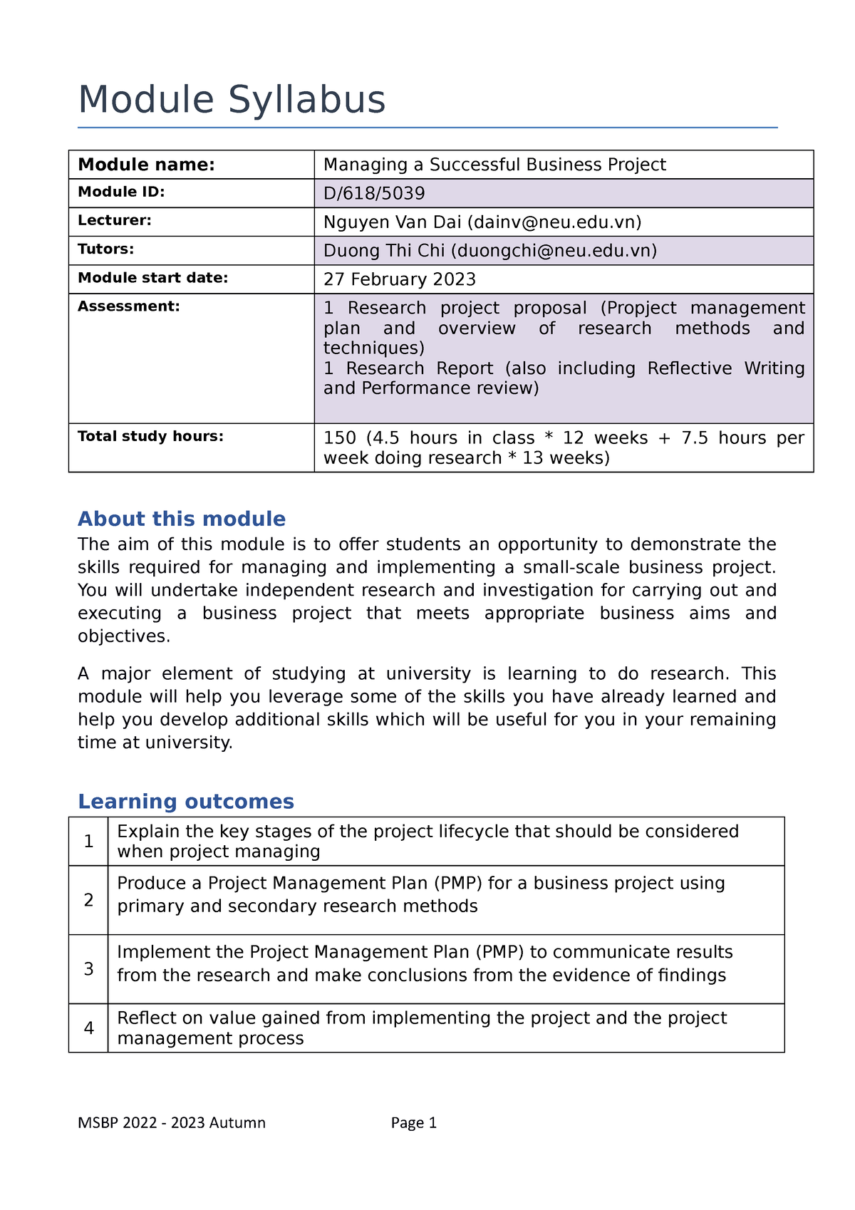 Course Syllabus MSBP 2022-2023 Sem 2 - Module Syllabus Module Name ...