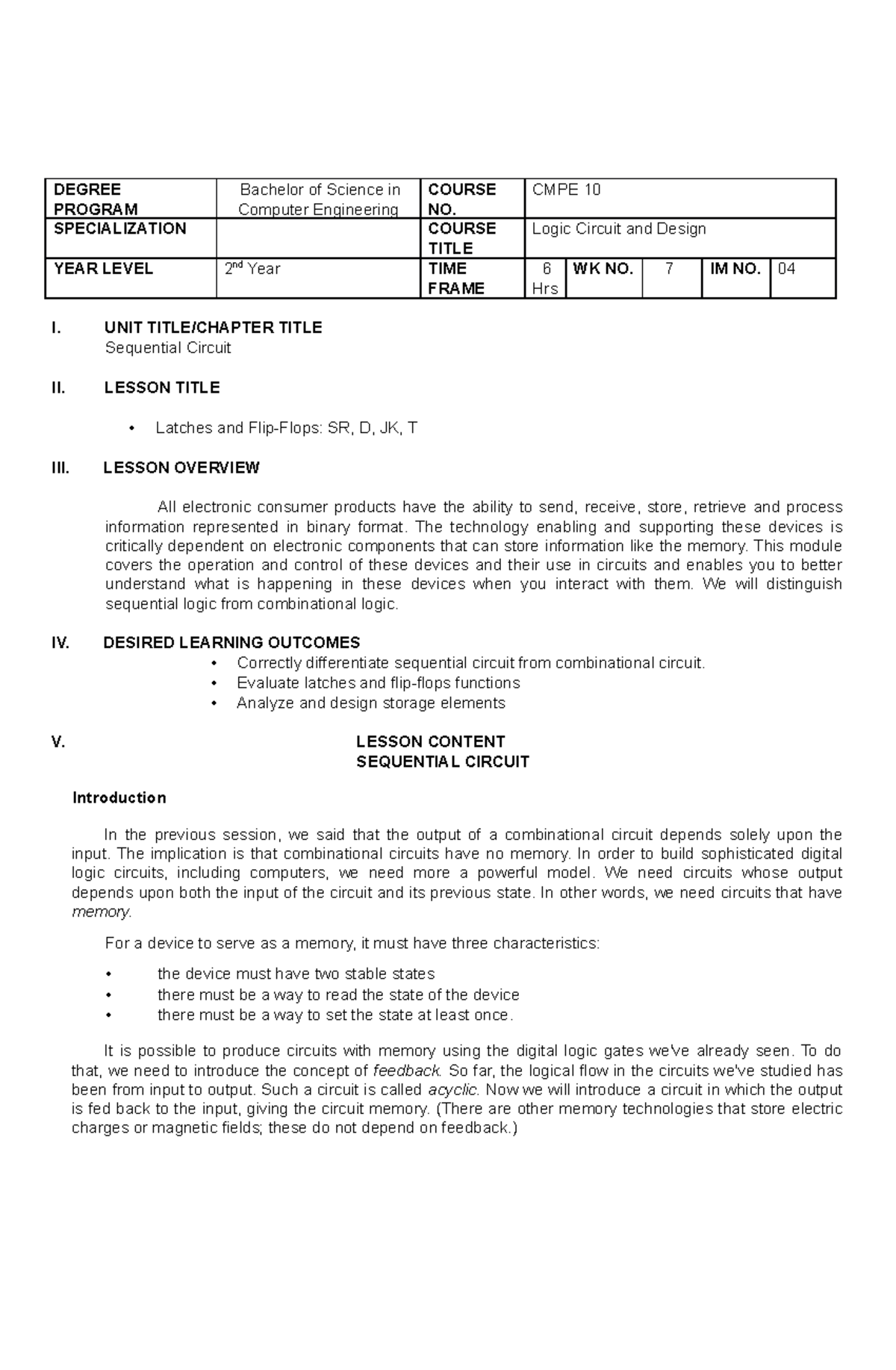 Module 4 LCD - LCD NOTES - DEGREE PROGRAM Bachelor of Science in ...