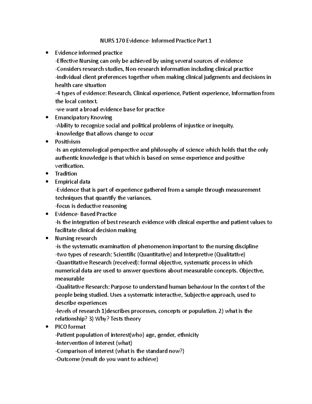 NURS 170 Evidence-informed part 1 - NURS 170 Evidence- Informed ...