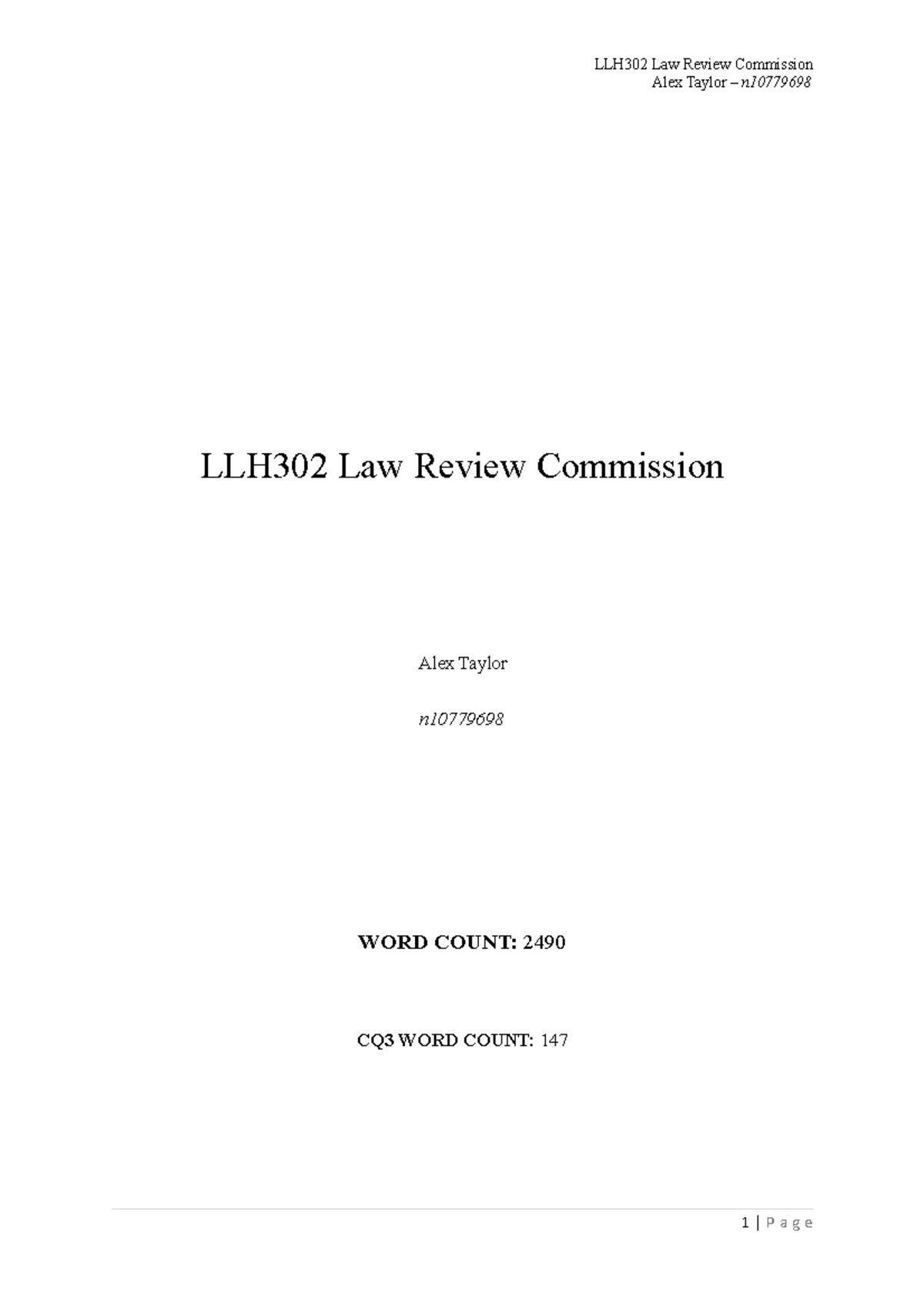 Llh302 Law Review Commission Alex Taylor N Llh302 Law Review Commission Alex Taylor N Word 8072