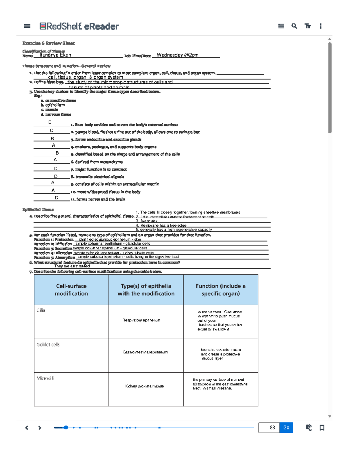 Lab1 ch - Exercise 6 Review Sheet Classification of Tissues Name Lab ...