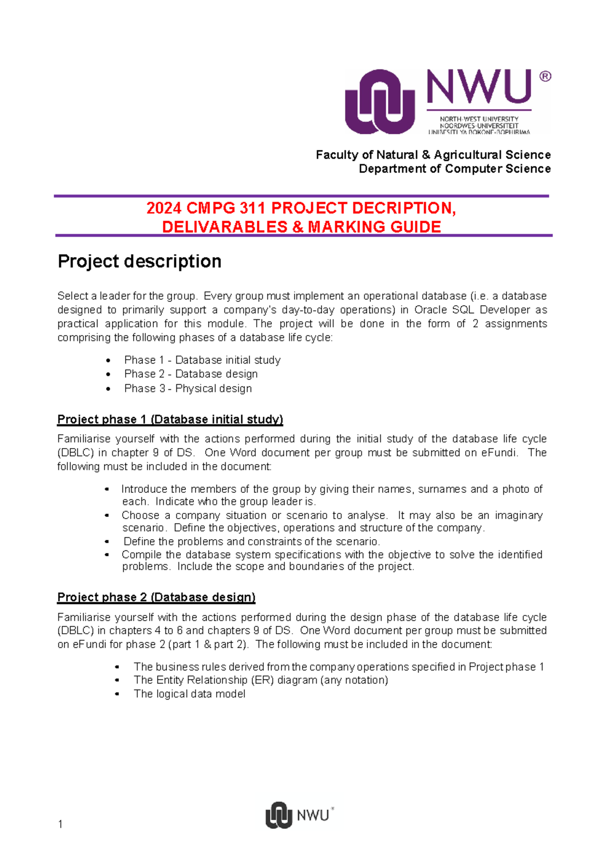 2024 CMPG 311 Project Description Deliverables Marking Guide - Faculty ...