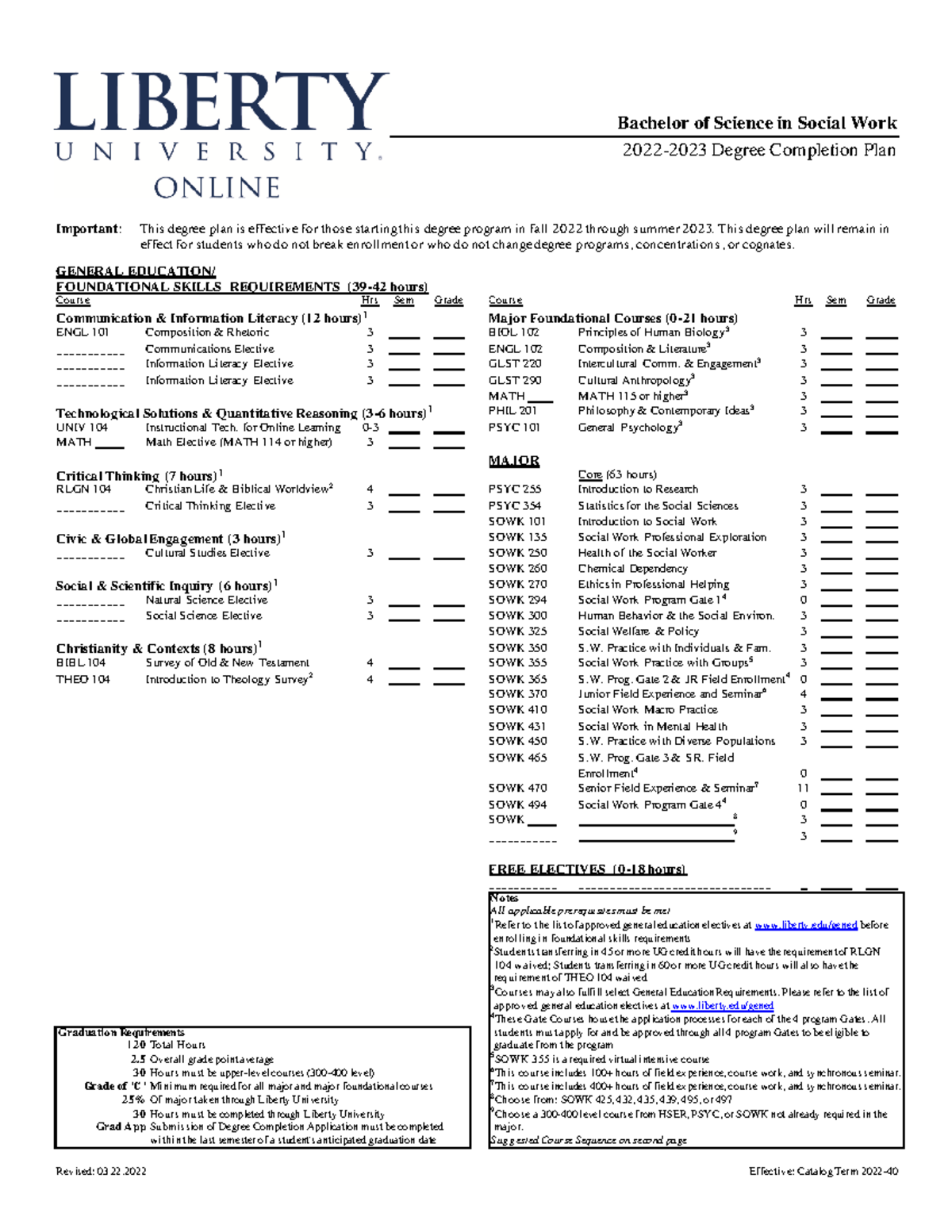 SOWK BS D 22 23 - homework - Revised: 03.22 Effective: Catalog Term 202 ...