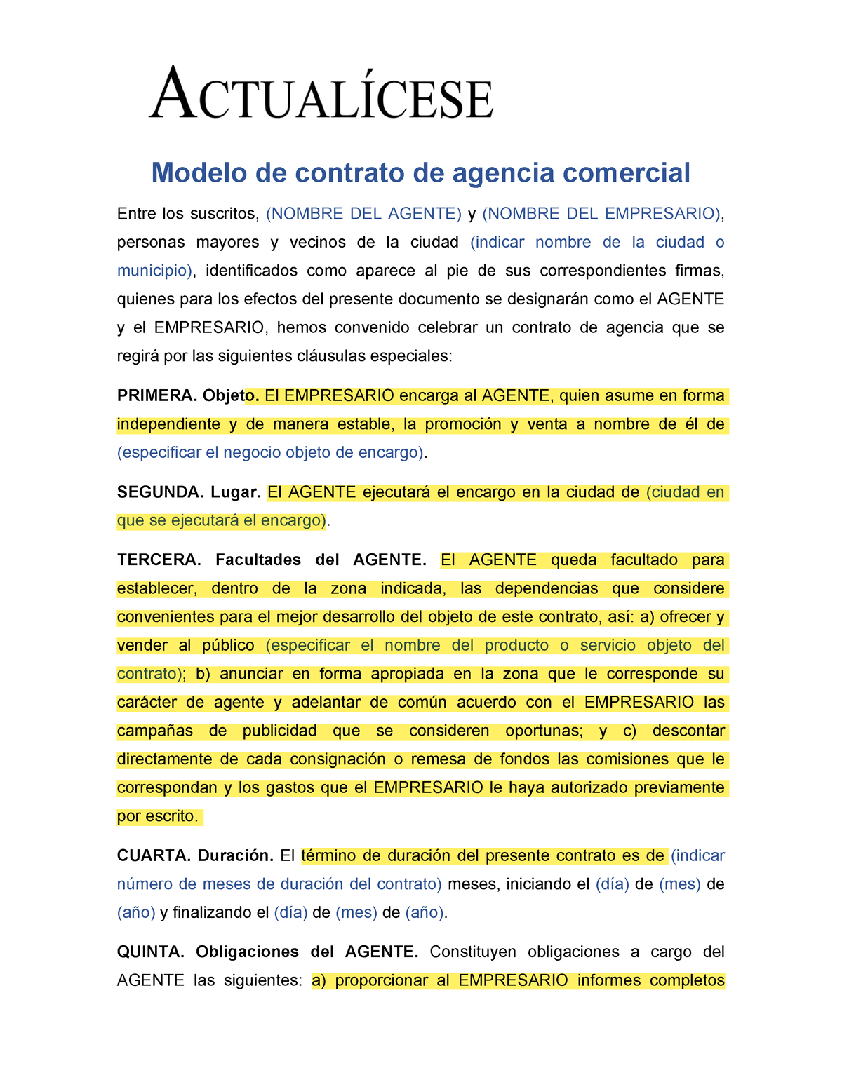 Contrato Mercantil De Agencia Ejemplo Compress Modelo De Contrato De Agencia Comercial Entre 0659