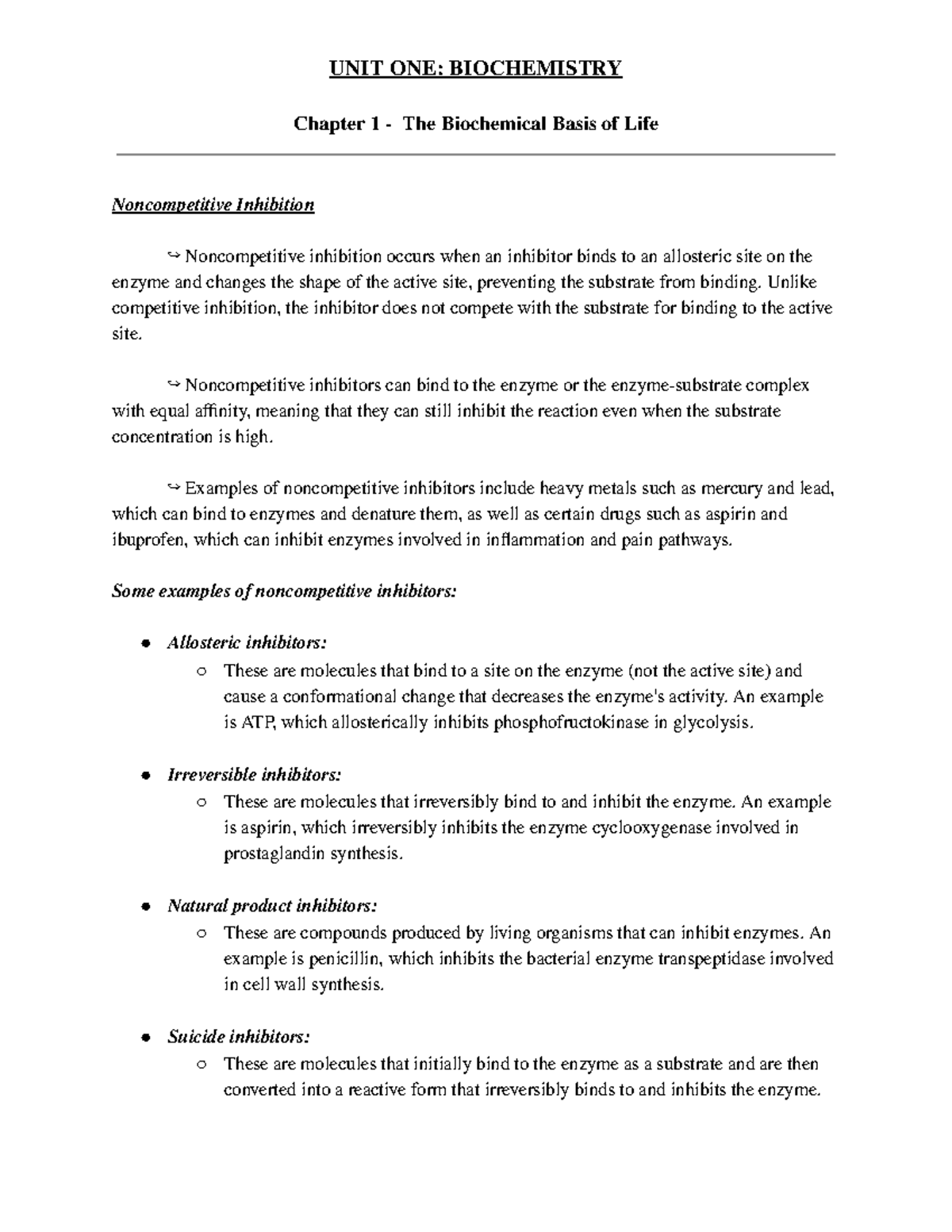 Biochemistry Chapter 1 Section 7 Enzymes Pt 4 UNIT ONE BIOCHEMISTRY