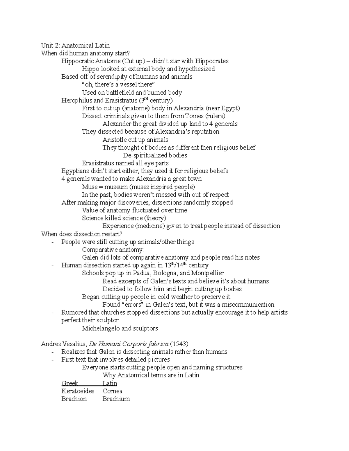 Medical Terminology Unit 2 Unit 2 Anatomical Latin When did human