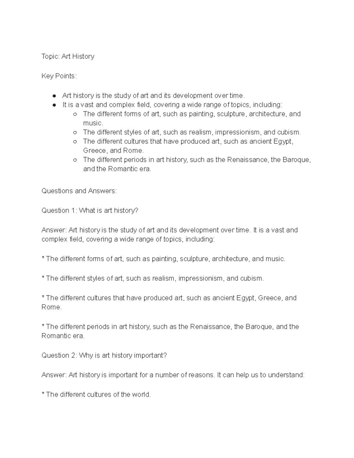 Lecture note for Art 215, Lecture 4 - Topic: Art History Key Points ...