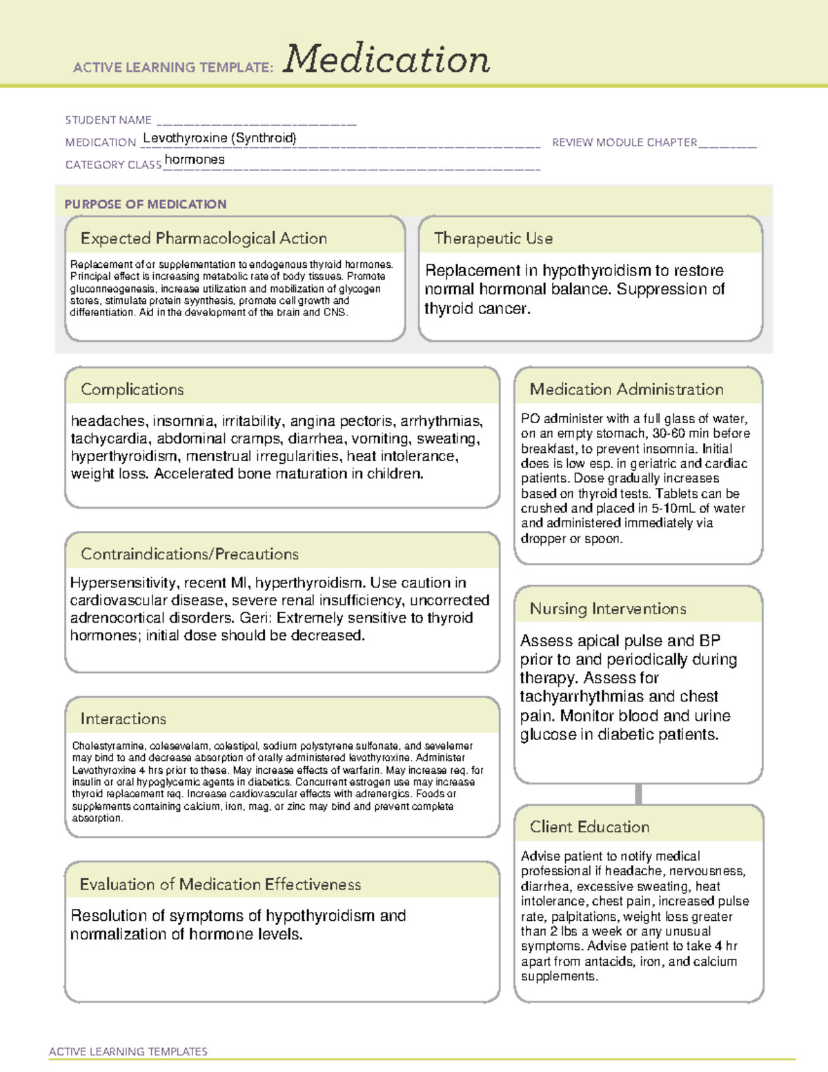 Levothyroxine.Synthoid Thyroid hormones - ACTIVE LEARNING TEMPLATES ...