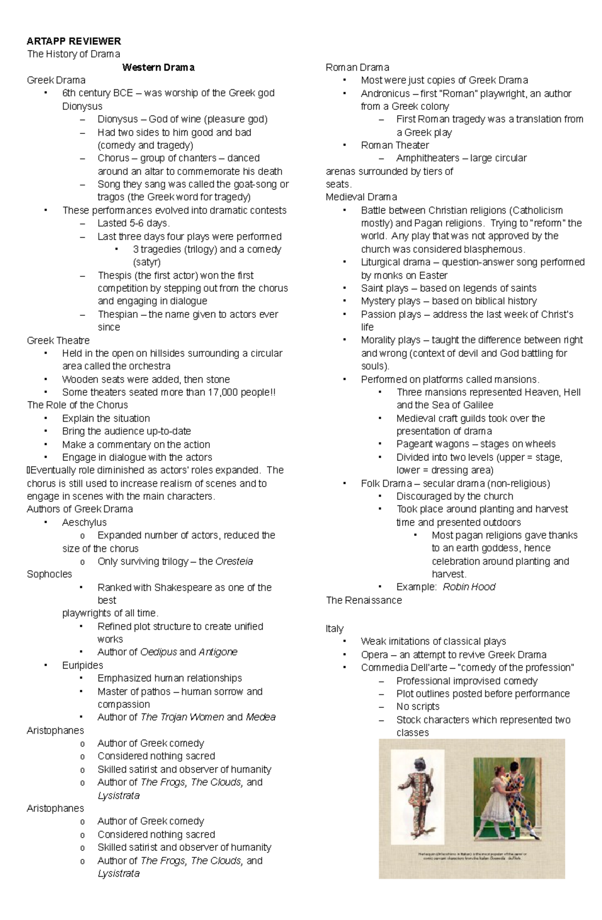 Artapp Reviewer - ARTAPP REVIEWER The History of Drama Western Drama ...