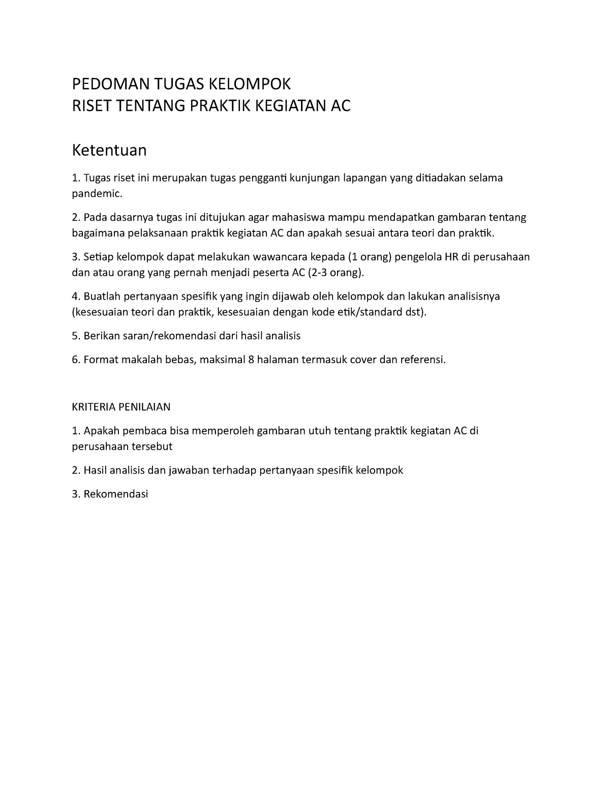 Pedoman Pembuatan Riset Kelompok - PEDOMAN TUGAS KELOMPOK RISET TENTANG ...