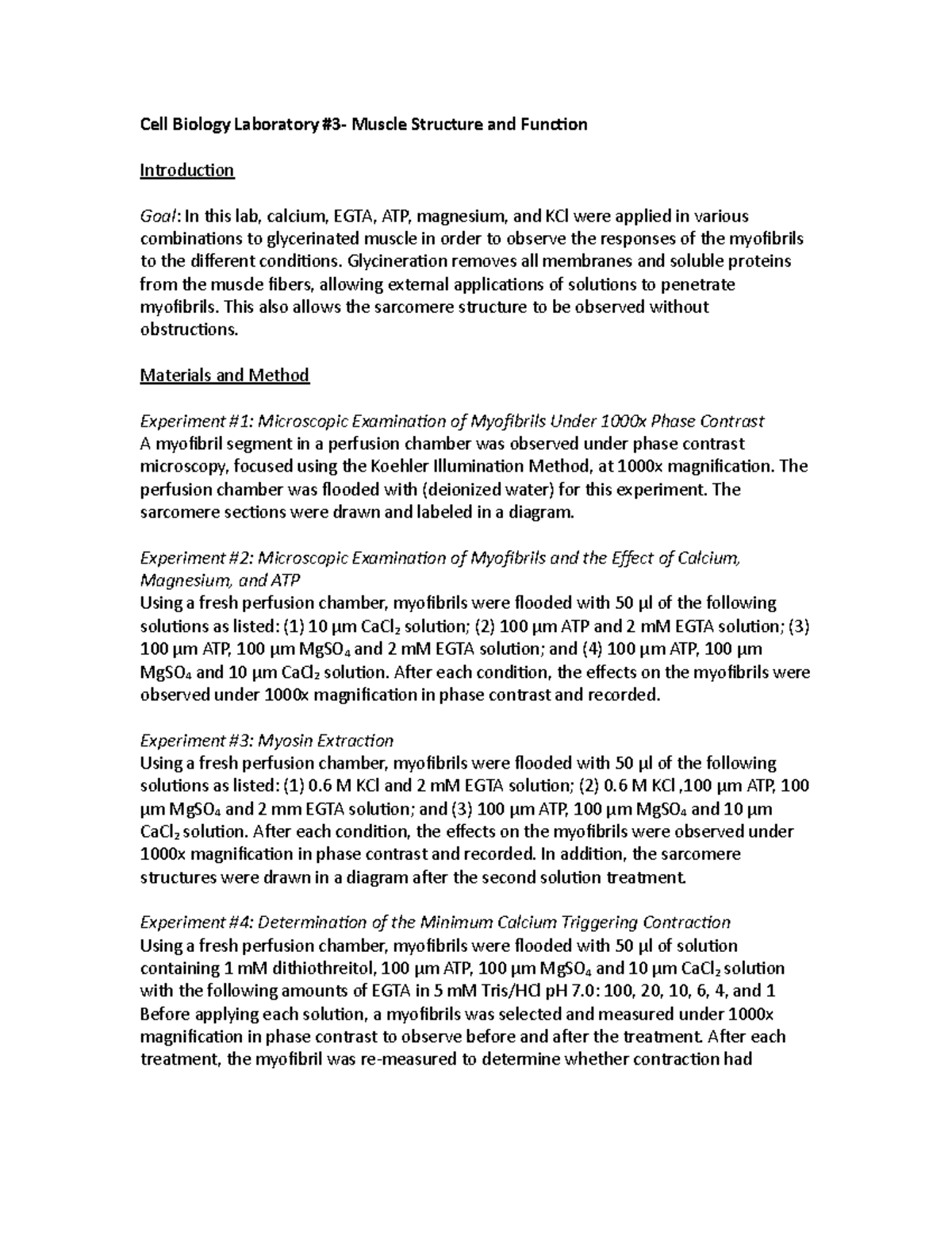 Lab #3- Muscle Structure and Function - Cell Biology Laboratory #3 ...