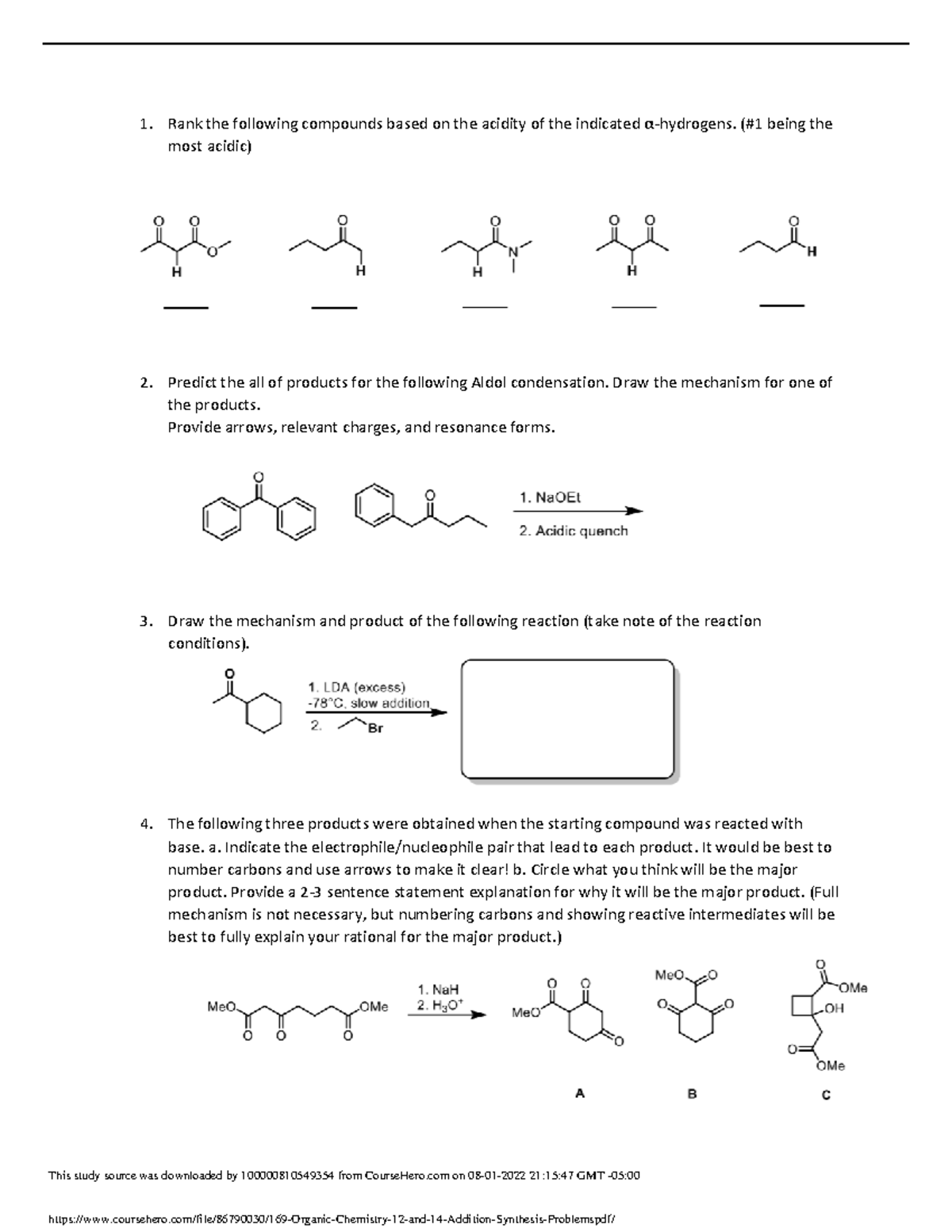 169. Organic Chemistry. 1 2 and 1 4 Addition - Rank the following ...